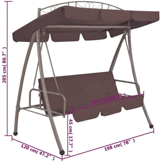 Κούνια Κήπου VidaXL με Σκίαστρο από Χάλυβα 198x120x205 cm - Καφέ image 5