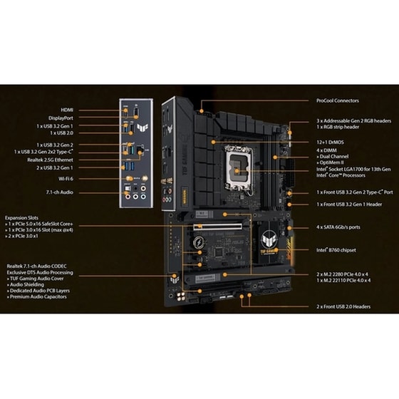 Asus TUF GAMING B760-PLUS WIFI D4 Motherboard ATX με Intel 1700 Socket 90MB1DF0-M0EAY0 image 7