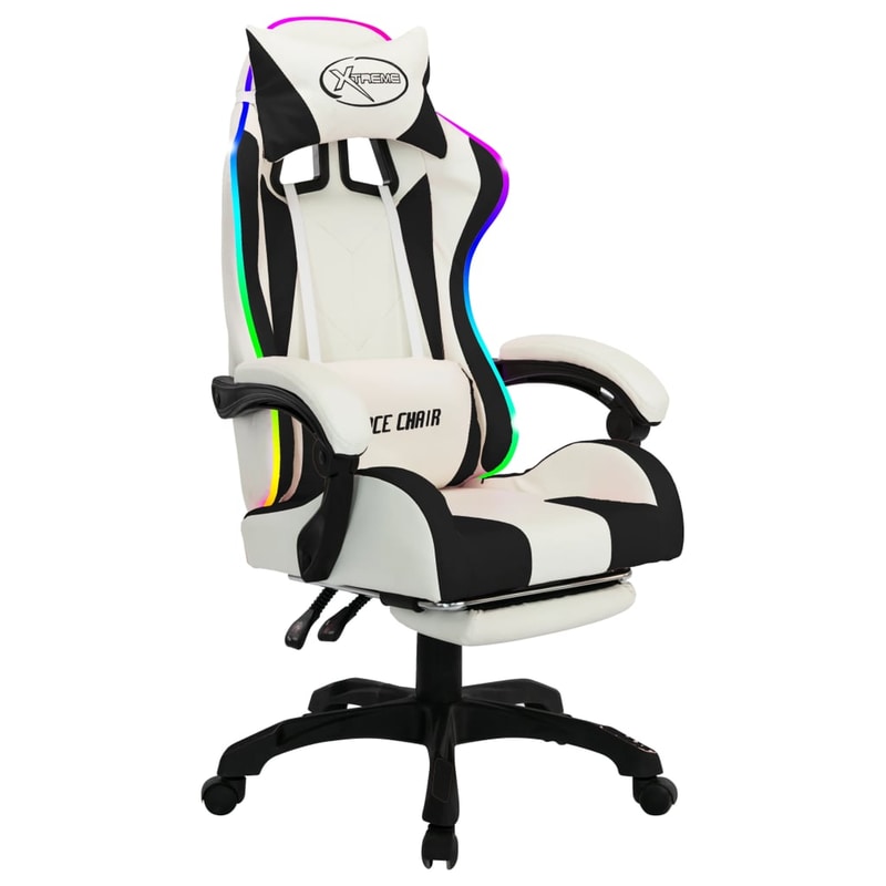 Καρέκλα Gaming Vidaxl Racing με Φωτισμό Rgb Led από Συνθετικό Δέρμα 64 x 65 x 111,5 cm - Λευκή/Μαύρη