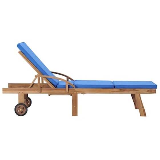Ξαπλώστρα VidaXL με Μαξιλάρι από Μασίφ Ξύλο Teak 195x59.5 cm- Μπλε image 3