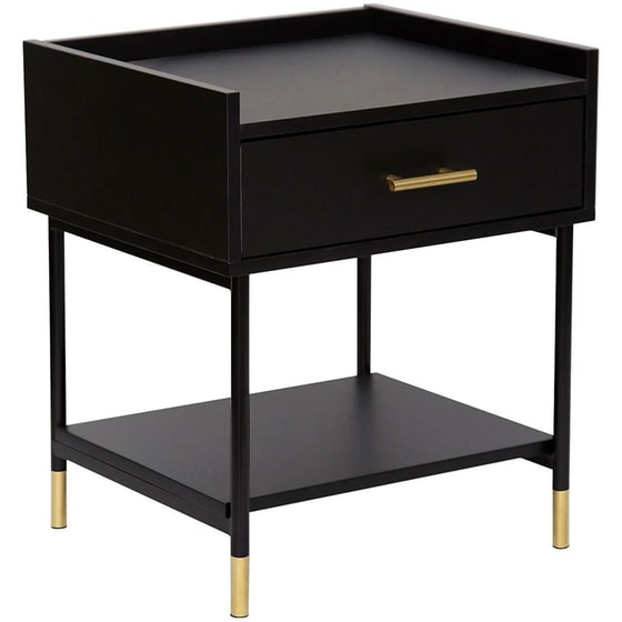 Κομοδίνο Spitishop με Συρτάρι και Ράφι από Mdf/Μέταλλο A-s 185051 45x40x53 cm - Μαύρο/Χρυσό image 0