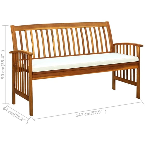 Παγκάκι Κήπου VidaXL με Μαξιλάρι από Μασίφ Ξύλο Ακακίας 147x64x90 cm - Καφέ/Λευκό image 7