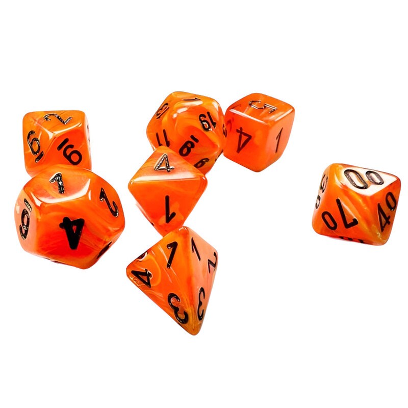 CHESSEX Σετ Ζάρια - 7 Mini Dice Set Polyhedral Vortex Orange With Black