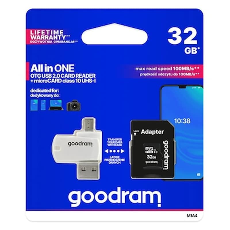 GoodRAM 4-IN-1 M1A4 microSDHC 32GB Class 10 U1 with Adapter OTG Card Reader