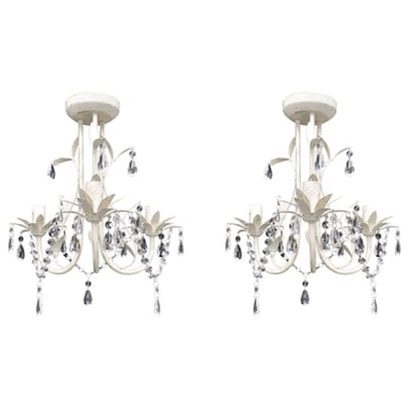 Vidaxl Πολυέλαιοι Εκλεπτυσμένοι 2 Τεμ. Λευκοί Κρυστάλλινοι VIDAXL