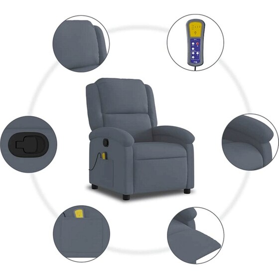 Πολυθρόνα Μασάζ VidaXL Ανακλινόμενη από Βελούδο - Σκούρο Γκρι image 7