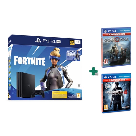 Sony PlayStation 4 Pro - 1TB - Fortnite Neo Versa bundles & God Of War Playstation Hits & Uncharted 4: Το Τέλος Ενός Κλέφτη PlayStation Hits image 0