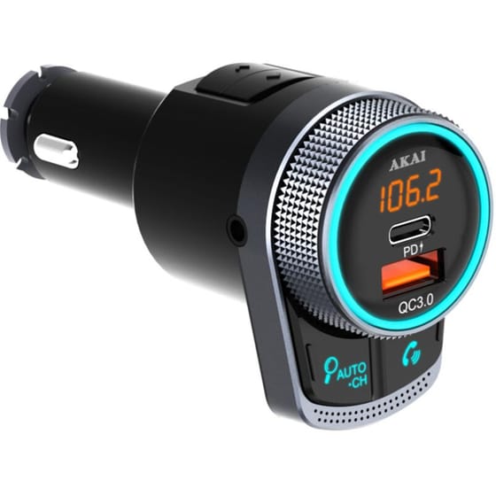 Συσκευή FM Transmitter και Φορτιστής Αυτοκινήτου Akai FMT-80BT - Μαύρο image 2