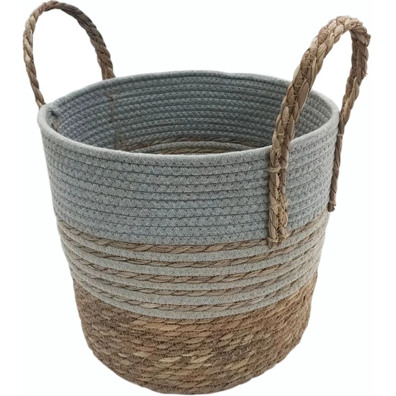 MOD Διακοσμητικό Καλάθι Mod Ψάθινο 33x30 cm - Γκρι/Καφέ