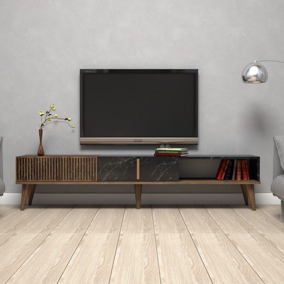 Έπιπλο Τηλεόρασης Pavia από Μοριοσανίδα 180x35x40cm - Καρυδί/Μαύρο image 3