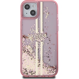 Θήκη Apple iPhone 15 Plus - Guess Liquid Glitter Gold Stripes - Ροζ