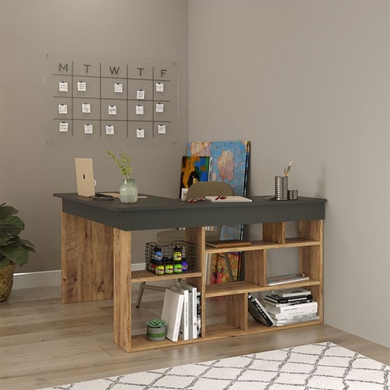 Γραφείο Γωνιακό Rosaline Pakoworld Ανθρακί-oak 120x129x72εκ – 176-000024 image 3