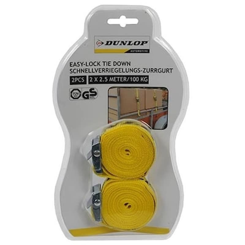 DUNLOP VEHICLE Ιμαντες Σετ2x2,5m Κιτρινοι Νυ 250x2,5x0,2cm Tuv Dunlop Vehicle 41858