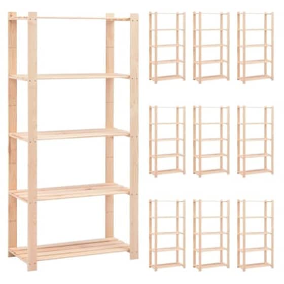 Vidaxl Ραφιέρες 5 Επιπέδων 10 Τεμ 250 Κ 80x38x170 Εκ Μασίφ Ξύλο Πεύκου image 0