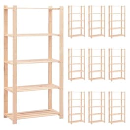 Vidaxl Ραφιέρες 5 Επιπέδων 10 Τεμ 250 Κ 80x38x170 Εκ Μασίφ Ξύλο Πεύκου