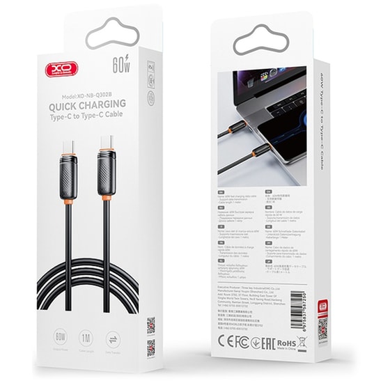 Καλώδιο XO NB-Q302B USB-C Male σε USB-C Male 1m - Μαύρο image 4