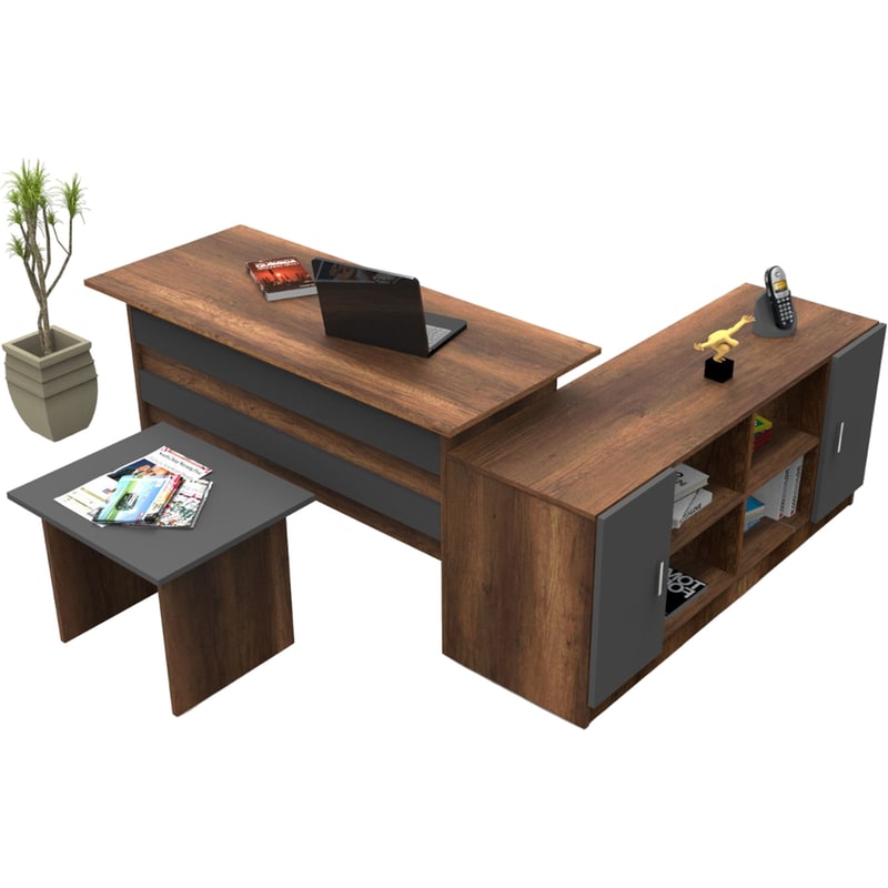 Γραφείο Βιβλιοθήκη 24Mall Ango από Μοριοσανίδα 140x60x73.8 cm - Καφέ/Ανθρακί