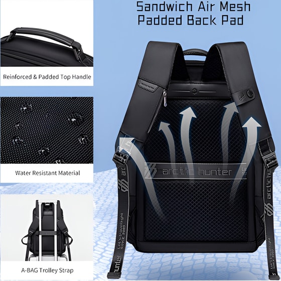 Τσάντα Laptop Arctic Hunter B00492 15.6" Αδιάβροχη - Μαύρο image 3