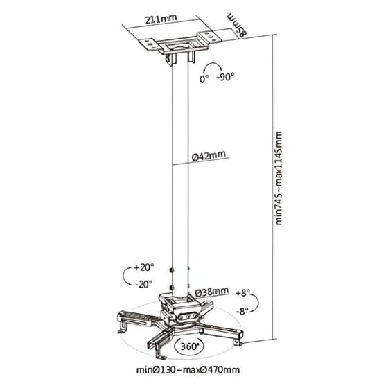 Βάση Projector Οροφής Brateck PRB-20 01M έως 30 kg - Λευκή image 2