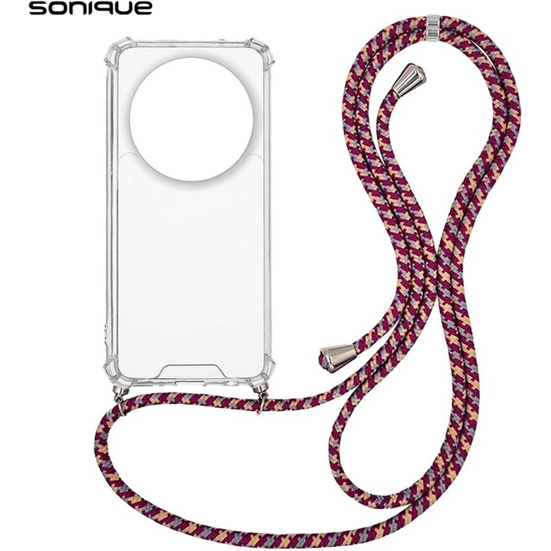 SONIQUE Θήκη Σιλικόνης Με Κορδόνι Sonique Armor Clear Xiaomi Xiaomi 14 Ultra Rainbow Μπορντό