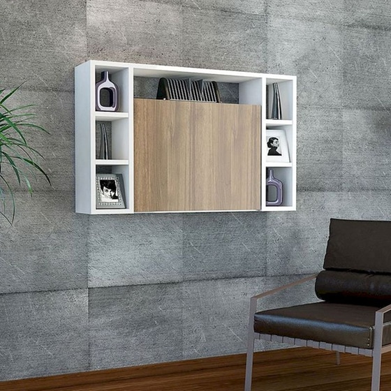 Γραφείο Επιτοίχιο Βιβλιοθήκη ArteLibre Amorgos 90x20-46x60cm - Καρυδί/Λευκό image 2