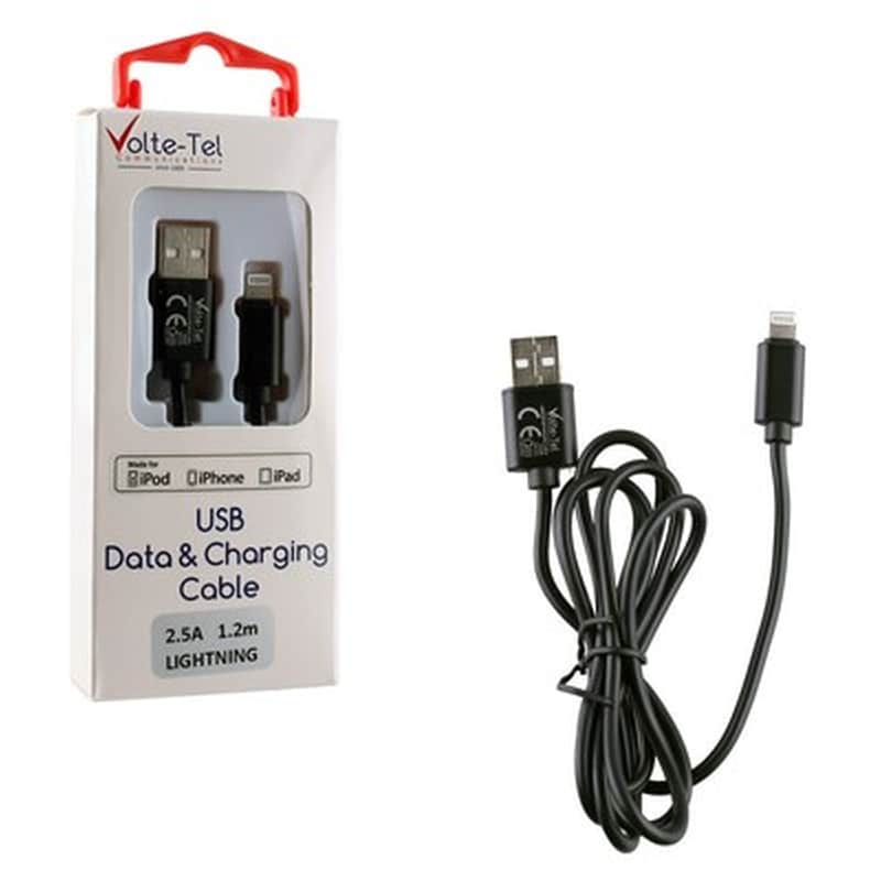Καλώδιο δεδομένων Volte-tel Vcd05 Aluminium Usb to Lightning 2.5A 1.2m - Black
