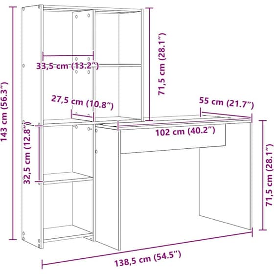 Γραφείο VidaXL από Επεξεργασμένο Ξύλο 138,5x55x143 cm - Καπνιστή Δρυς image 9