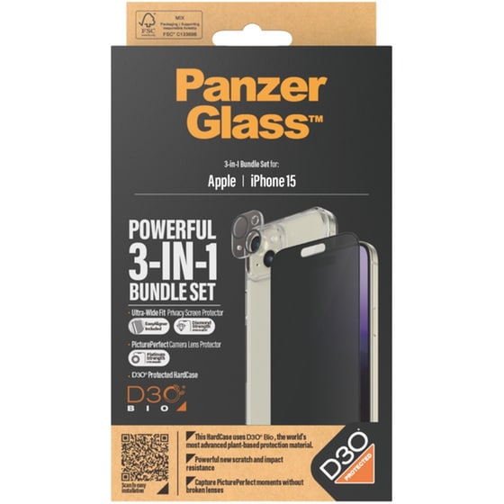 Θήκη & Προστασία Οθόνης / Καμερών Apple iPhone 15 - PanzerGlass Privacy Bundle Hardcase with D30 - Διάφανο image 2