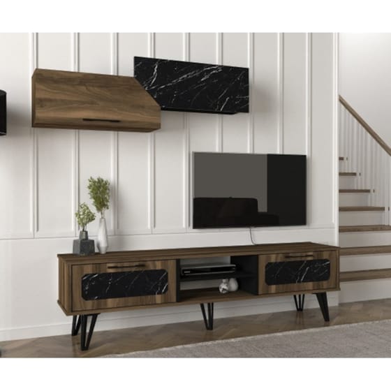 Έπιπλο Τηλεόρασης 24Mall Spargi από Μοριοσανίδα 180x35x50.8 cm - Καφέ/Μαύρο image 3