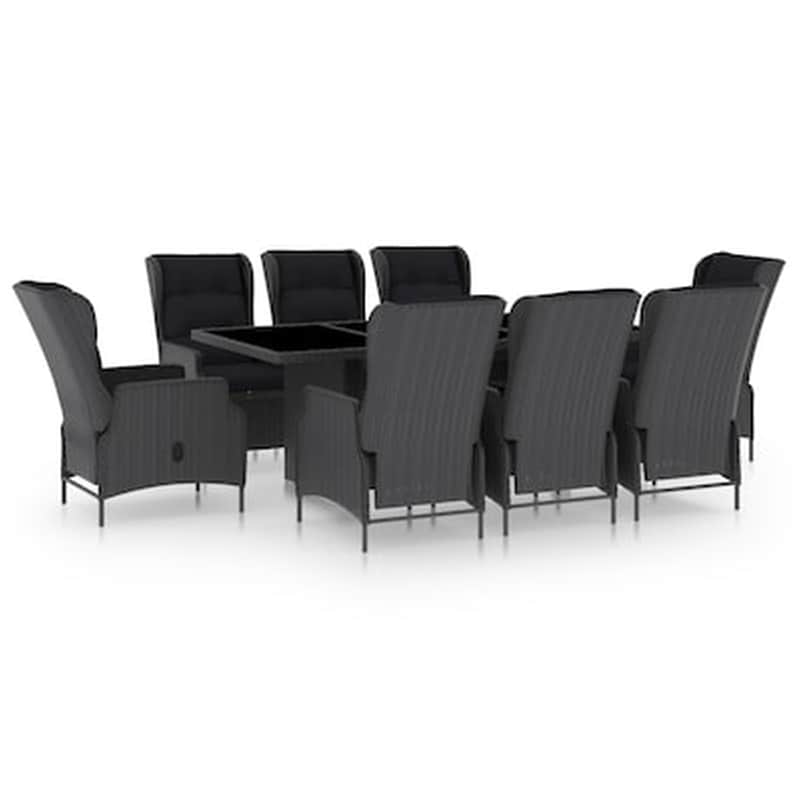 Vidaxl Τραπεζαρία Εξ. Χώρου 9 Τεμ Σκούρο Γκρι Συνθ. Ρατάν Με Μαξιλάρια VIDAXL