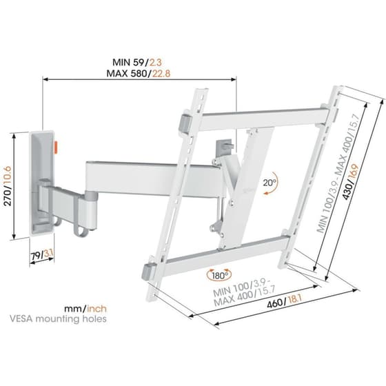 Βάση Τηλεόρασης Επιτοίχια Vogels TVM 3443 με Βραχίονα 32" - 65" έως 25 kg - Λευκό image 4