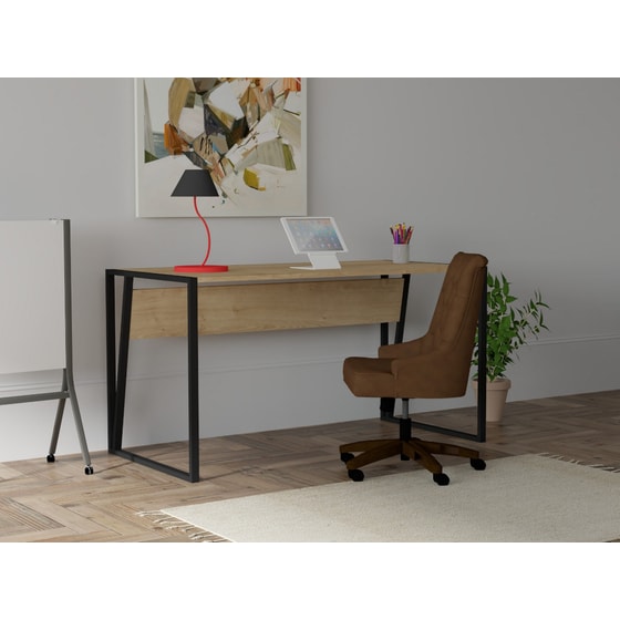 Γραφείο Μελέτης 24Mall Lettera από Μοριοσανίδα 140x70x74cm - Μαύρο/Μπεζ image 1