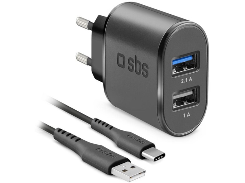 Image of Αντάπτορας Πρίζας SBS Travel Charger - with two USB outputs + charging cable with USB/Type C