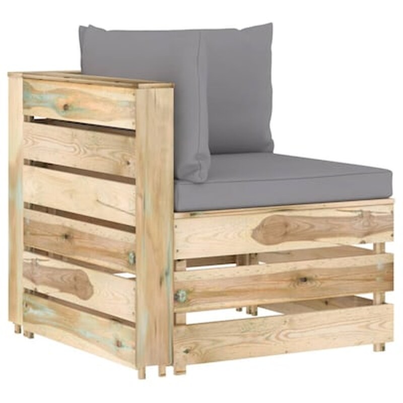 Καναπές Γωνιακός Τμηματικός Vidaxl Από Ξύλο Με Μαξιλάρια 69x70x66 cm- Πράσινο Εμποτισμένο