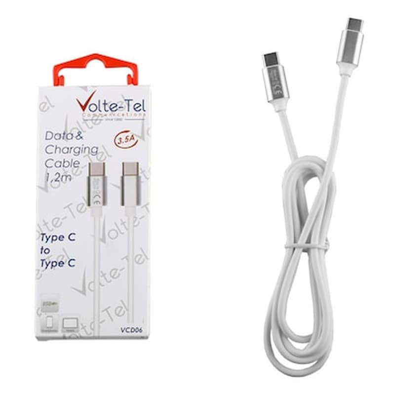 Καλώδιο δεδομένων Volte-tel Vcd06 Aluminium Usb-C to Usb-C 3.5A 1.2m - White
