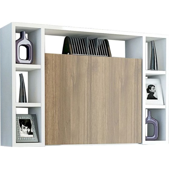 Γραφείο Επιτοίχιο Βιβλιοθήκη ArteLibre Amorgos 90x20-46x60cm - Καρυδί/Λευκό image 1