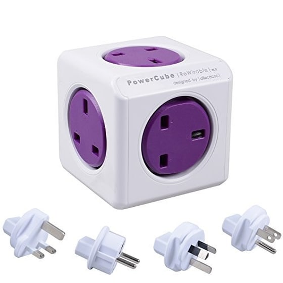 Ταφ Allocacoc Powercube Rewirable Travel 5 Θέσεων UK & 4 Plugs - Μωβ image 1