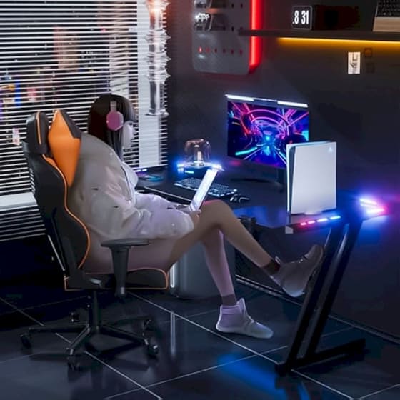 Γραφείο Gaming Lamtech RGB από Carbon Fiber 140x60x75cm - Μαύρο image 3