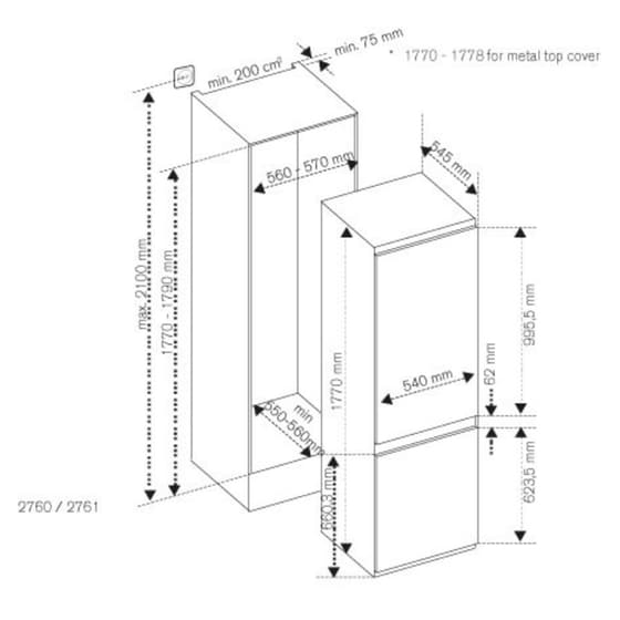 BERTAZZONI REF603BBNPVC/20 No Frost 242 Lt Εντοιχιζόμενος Ψυγειοκαταψύκτης image 3