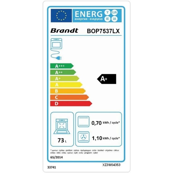 BRANDT BOP7537LX 73 Lt Μαύρο Εντοιχιζόμενος Φούρνος Άνω Πάγκου image 2