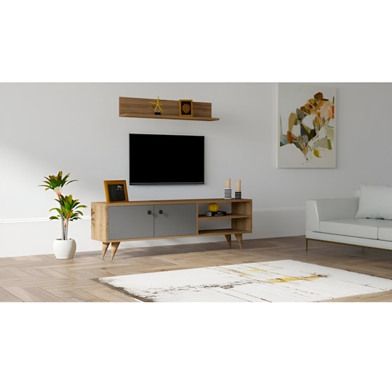 Έπιπλο Τηλεόρασης Ventiquattro από Μοριοσανίδα 140x30x45cm - Καρυδί/Ανθρακί image 0