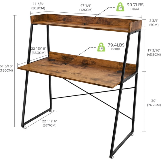 Γραφείο Βιβλιοθήκη Eureka Ergonomic από Μοριοσανίδα 120x57.7cm - Καφέ image 5