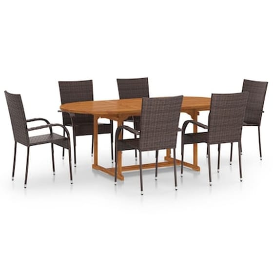 Vidaxl Σετ Τραπεζαρίας Κήπου 7 Τεμαχίων Καφέ Από Συνθετικό Ρατάν image 0