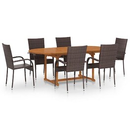 Vidaxl Σετ Τραπεζαρίας Κήπου 7 Τεμαχίων Καφέ Από Συνθετικό Ρατάν