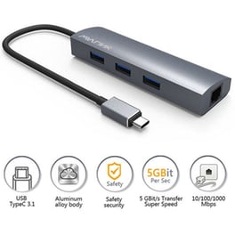 Wavlink Superspeed Usb-c 4-port Hub With Gigabit Ethernet