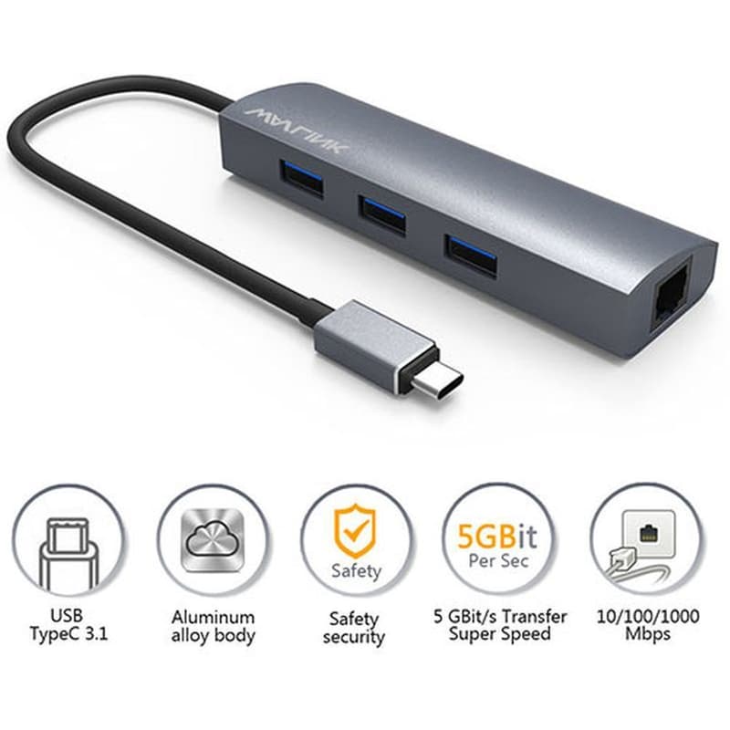 WAVLINK Wavlink Superspeed Usb-c 4-port Hub With Gigabit Ethernet