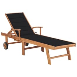 Ξαπλώστρα VidaXL με Μαξιλάρι από Μασίφ Ξύλο Teak 195x59.5 cm - Φυσικό Χρώμα Ξύλου/Μαύρο