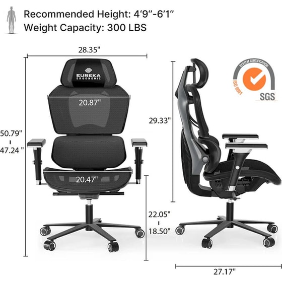 Καρέκλα Gaming Εργονομική Eureka Ergonomic Typhon ERK-GC05-GY Υφασμάτινη - Μαύρη image 9