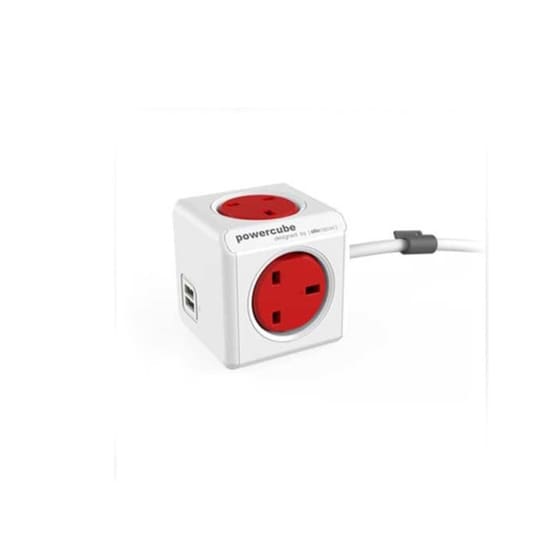 Πολύπριζο Allocacoc Powercube Extended USB 1.5M UK - Red image 0