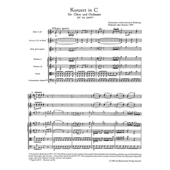 Βιβλίο Για Σύνολα Barenreiter Mozart - Concerto In C Major Oboe Kv314 [pocket Score] image 2
